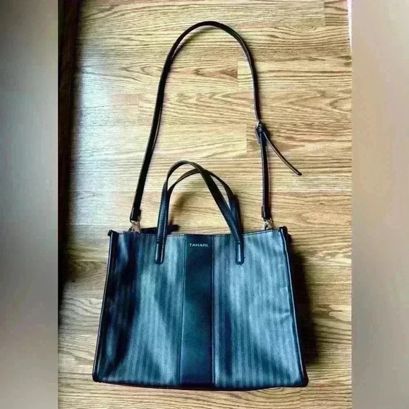 TAHARI - BLACK PURSE WITH HANDLES AND CROSSBODY STRAP - Picture 1 of 16